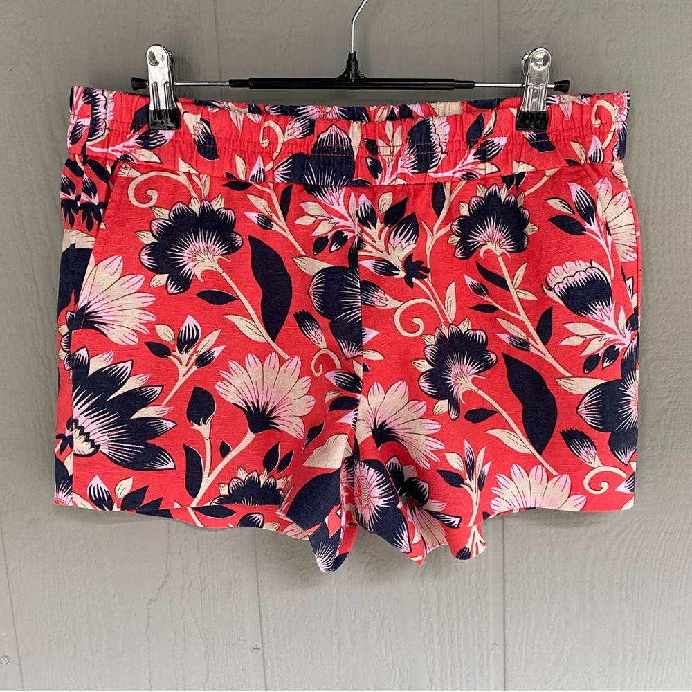 J. Crew Hibiscus Coral and Navy Blue Floral Tropical Shorts Size 4